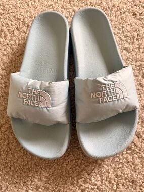 The North Face Pale Blue Quilted Puffer Slide Sandals